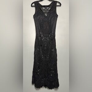 Vintage Sue Wong Black Lace Crochet Midi Dress Women’s Size 4 Y2K Fairy Boho